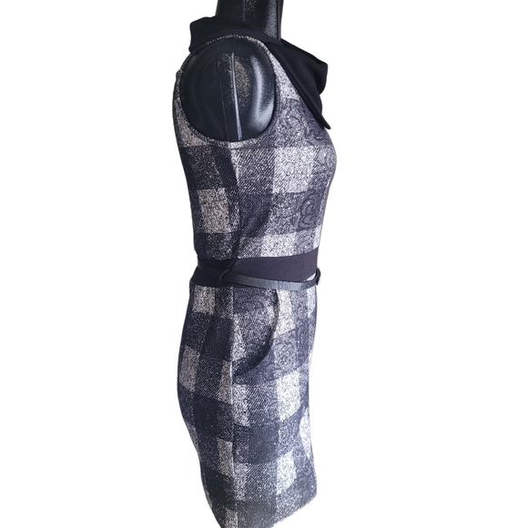 New Tower Black and Grey Plaid  Sleeveless Belted Dress M - Picture 4 of 7